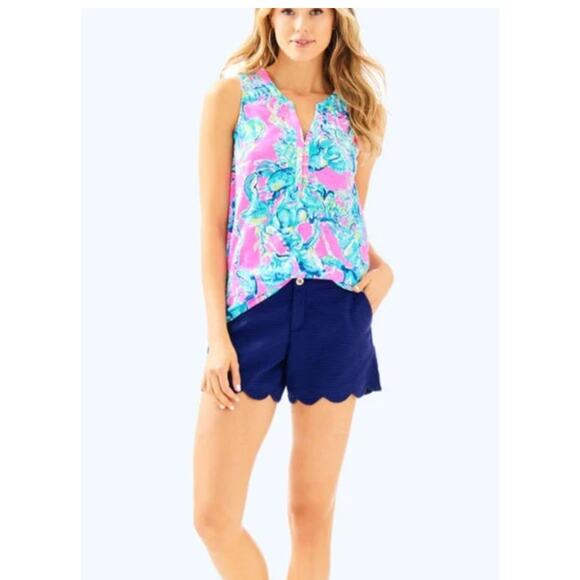 Lilly Pulitzer Essie Lobsters Top in High Tide Navy Drop Size Small - Picture 2 of 11